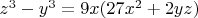 $z^3-y^3=9x(27x^2+2yz)$