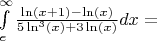 \int\limits_{e}^{\infty}{ \frac {\ln(x+1) - \ln(x)} {5\ln^3(x) + 3\ln(x)}  dx} =