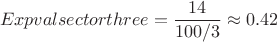 $$
Expvalsectorthree=\frac {14}{100/3} \approx 0.42
$$