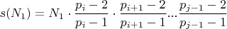 $s(N_1) =N_1\cdot \dfrac{p_i-2}{p_i-1}\cdot\dfrac{p_{i+1}-2}{p_{i+1}-1}...\dfrac{p_{j-1}-2}{p_{j-1}-1} $