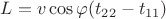 $L=v\cos\varphi(t_{22}-t_{11})$