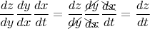 $$\frac{{dz}}{{dy}}\frac{{dy}}{{dx}}\frac{{dx}}{{dt}} = \frac{{dz}}{{ \begin{xy}*{dy};p+LD;+UR**h@{-}\end{xy}     }}\frac{{ \begin{xy}*{dy};p+LD;+UR**h@{-}\end{xy}   }}{{  \begin{xy}*{dx};p+UL;+DR**h@{-}\end{xy}  }}\frac{{ \begin{xy}*{dx};p+UL;+DR**h@{-}\end{xy}  }}{{dt}} = \frac{{dz}}{{dt}}$$