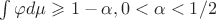 $\int \varphi d\mu\geqslant1-\alpha, 0<\alpha<1/2$