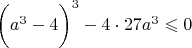 $\bigg( a^3-4 \bigg)^3 - 4 \cdot 27 a^3 \leqslant 0$
