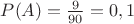 $P(A)=\frac{9}{90}=0,1$