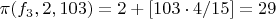 $\pi(f_3,2,103)=2+[103 \cdot 4/15]=29$