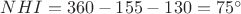 $\angke NHI = 360 - 155 - 130 = 75^\circ$