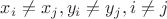 $x_i \neq x_j , y_i \neq y_j , i \neq j$