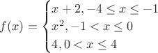 $f(x)=\begin{cases}
 x+2, -4\leq x \leq-1 \\
 x^2, -1<x\leq0 \\
 4, 0<x\leq4
\end{cases}$