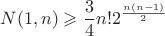 $$N(1,n)\geqslant\frac34n!2^{\frac{n(n-1)}2}$$