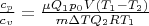 $\frac{c_p}{c_v}=\frac{\mu Q_1 p_0 V (T_1-T_2)}{m \Delta T Q_2 RT_1}$