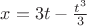 $x=3t-\frac{t^3}{3}$