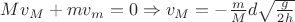 $Mv_M + mv_m = 0 \Rightarrow v_M = - \frac {m}{M} d \sqrt{\frac{g}{2h}}$