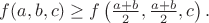 $f(a,b,c)\geq f\left(\frac{a+b}{2},\frac{a+b}{2},c\right).$