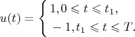 $$u( t )=\left\{ \begin{align}
  & {{1,}_}{_}0\leqslant t\leqslant {{t}_{1}}, \\ 
 & -{{1,}_}{_}{{t}_{1}}\leqslant t\leqslant T. \\ 
\end{align}$$