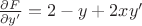 $ \frac{\partial F}{\partial y'}=2-y+2xy' $