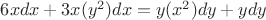 $6xdx+3x(y^2)dx=y(x^2)dy+ydy$