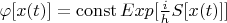 $\varphi[x(t)] = \operatorname{const} Exp[\frac{i}{h}S[x(t)]]$