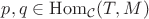 $p,q\in\mathrm{Hom}_{\mathcal C}(T,M)$