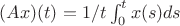 $ (Ax)(t) = 1/t \int_{0}^{t} x(s) ds$