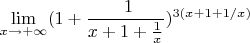 $$\lim\limits_{x\to +\infty} (1+ \frac{\ 1}{x+1+\frac{1}{x}})^{3(x+1+1/x)}$$