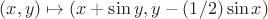 $(x,y)\mapsto(x+\sin y, y-(1/2)\sin x)$