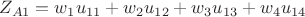 $$Z_{A1} = w_{1} u_{11}+w_{2} u_{12}+w_{3} u_{13}+w_{4} u_{14}$$