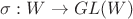 $\sigma:W\to GL(W)$ $\sigma:W\to GL(W)$
