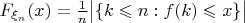 $F_{\xi_{n}}(x)=\frac{1}{n}\bigl\lvert\{k\leqslant n:f(k)\leqslant x\}\bigr\rvert$