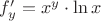 $f'_y = x^y \cdot \ln x$