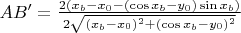 $AB'=\frac{2(x_b-x_0-(\cos{x_b}-y_0)\sin{x_b})}{2\sqrt{(x_b-x_0)^2+(\cos{x_b}-y_0)^2}}$