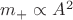 $m_+\propto A^2$ $m_+\propto A^2$