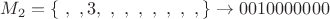 $M_2=\{\ , \ , 3, \ , \ , \ , \ , \ , \ , \ , \} \to 0010000000$