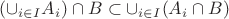 $(\cup_{i \in I} A_i) \cap B \subset \cup_{i \in I} (A_i \cap B)$