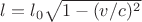 $l=l_0\sqrt{1-(v/c)^2}$