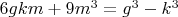 $6gkm+9m^3=g^3-k^3$