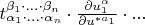 $t^{\beta_1\cdot...\cdot\beta_n}_{\alpha_1\cdot...\cdot\alpha_n}\cdot\frac{\partial u^\alpha_1}{\partial u^{* a_1}}\cdot...$