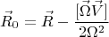 $$\vec R_0=\vec R-\frac{[\vec\Omega\vec V]}{2\Omega^2}$$