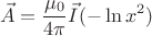 \[
\vec A = \frac{{\mu _0 }}{{4\pi }}\vec I( - \ln x^2 )
\]