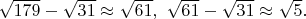 $\sqrt{179}-\sqrt{31} \approx \sqrt{61},\ \sqrt{61}-\sqrt{31} \approx \sqrt{5}.$