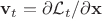 ${\bf v}_t = \partial \mathcal{L}_t / \partial {\bf x}$