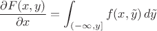 $$\frac{\partial F(x, y)}{\partial x} = \int_{(-\infty, y]} f(x, \tilde y) \, d\tilde y$$
