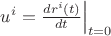 $u^i={\frac {dr^i(t)} {dt}}\Big|_{t=0}$