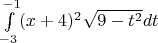 $\int\limits_{-3}^{-1} (x+4)^2 \sqrt{9-t^2} dt$