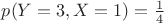 $p(Y=3, X=1)=\frac{1}{4}$