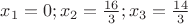$x_1=0; x_2=\frac{16}{3}; x_3=\frac{14}{3}$ $x_1=0; x_2=\frac{16}{3}; x_3=\frac{14}{3}$