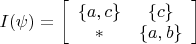 $I(\psi) = \left [\begin{array} {cc} \{a,c\} & \{c\}\\ \ast & \{a,b\} \end{array}\right ]$