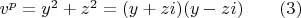 $v^p=y^2+z^2=(y+zi)(y-zi) \qquad (3)$