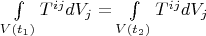 $\int\limits^{}_{V(t_1)} T^{i j} dV_j = \int\limits^{}_{V(t_2)} T^{i j} dV_j$