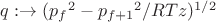 $q:\to ({{p_f}^2-{p_{f+1}}^2}/{R T z})^{1/2}$
